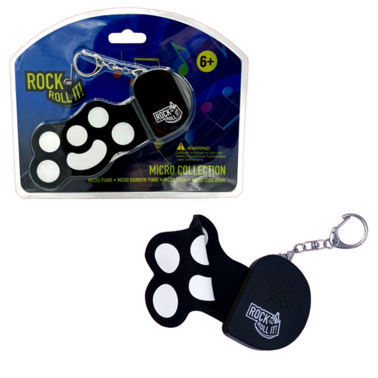 Rock And Roll It - Micro Drum. The Original Mini Size Black & White Drum. Clip Keychain For Hanging On The Backpack. Portable Silicone Electronic Finger Drum Pad. Battery Included